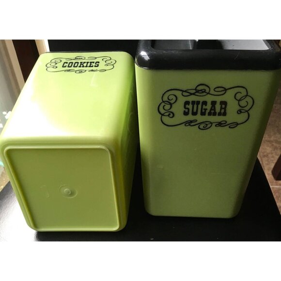 Beacan Canister Set Avocado Green  Lid 70s Counter Top Sugar Cookies  Coffee - Picture 3 of 4